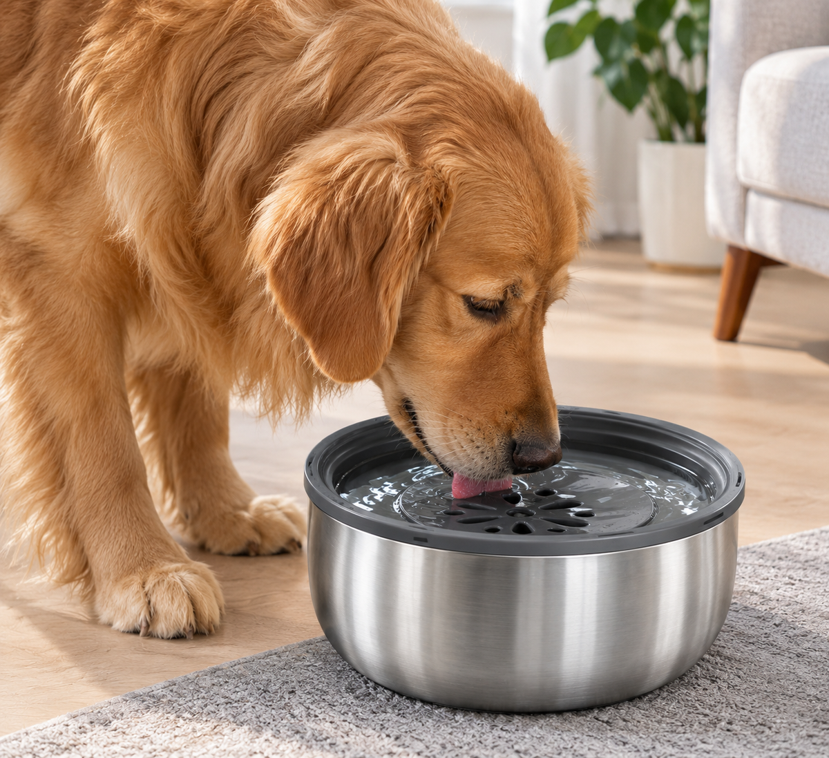 Stainless Steel Large Pet Water Bowl with Splash Guard