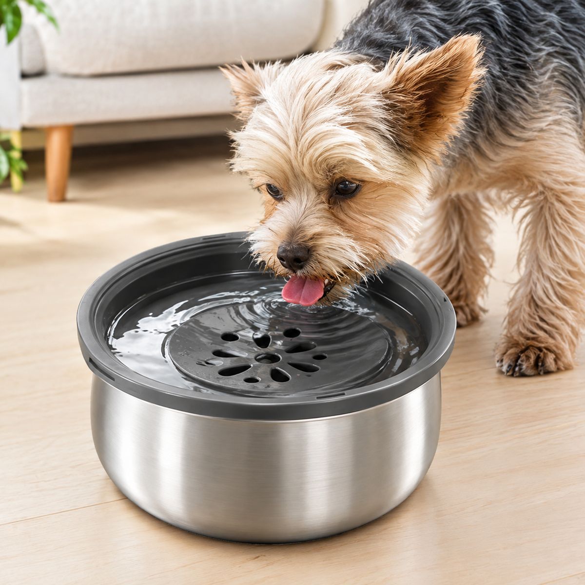 Stainless Steel Large Pet Water Bowl with Splash Guard